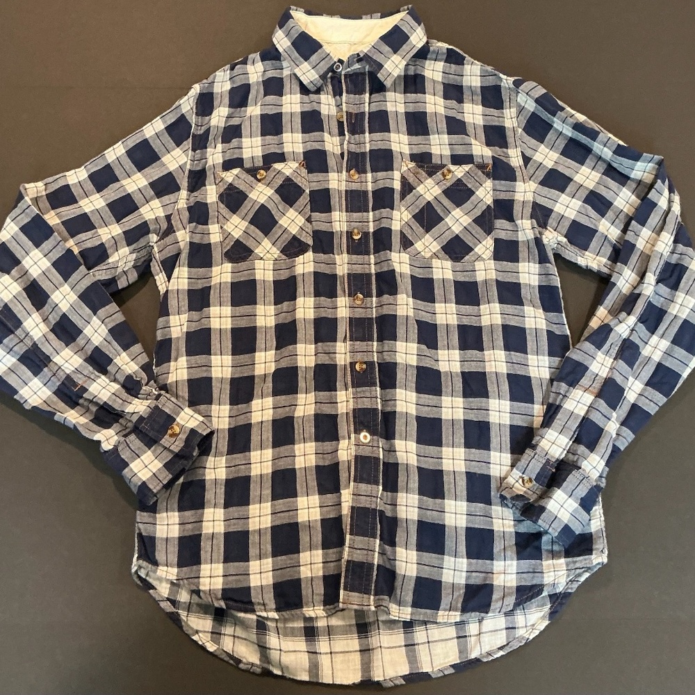 Barque Blue Plaid Cotton Button-Down Shirt Size L